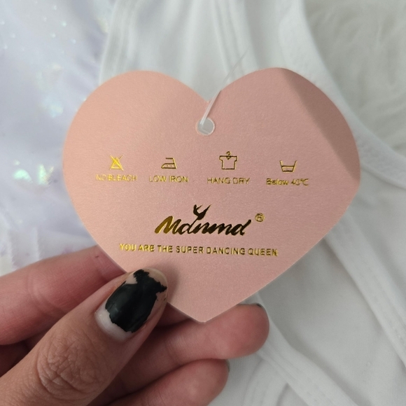 MdnMd Bow Print Girls Ruffle Sleeve Ballet Dance Dress Tutu Skirted Leotard. Whi - Picture 9 of 10